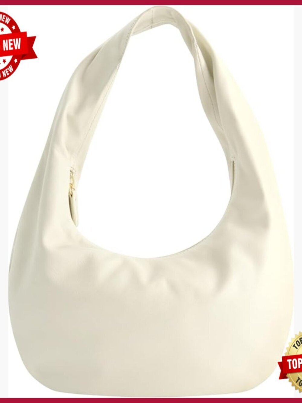 Small Genuine Leather Hobo Shoulder Bag with Zipper Closure